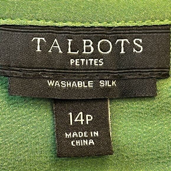 Talbots Petites Silk Blouse 14 Green Long Sleeve Casual Top Button Up Grannycore - Picture 8 of 9